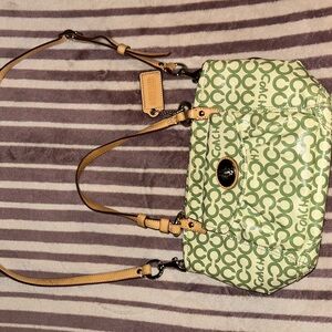 Green Leather COACH Crossover bag.